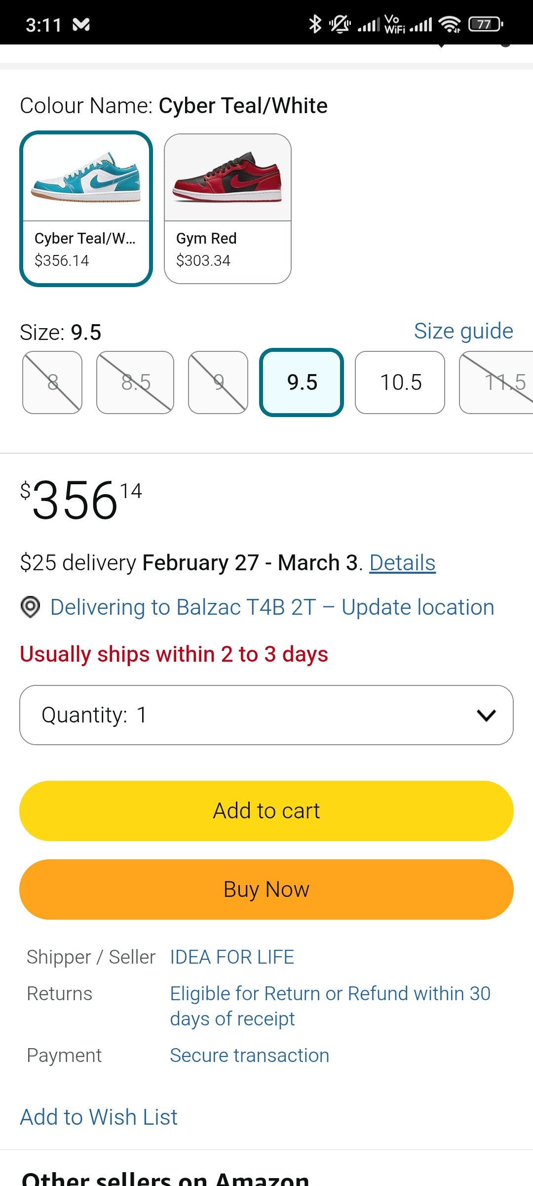 Air Jordan 1 Low Blue π Size 6 & 7 Pak π΅π°