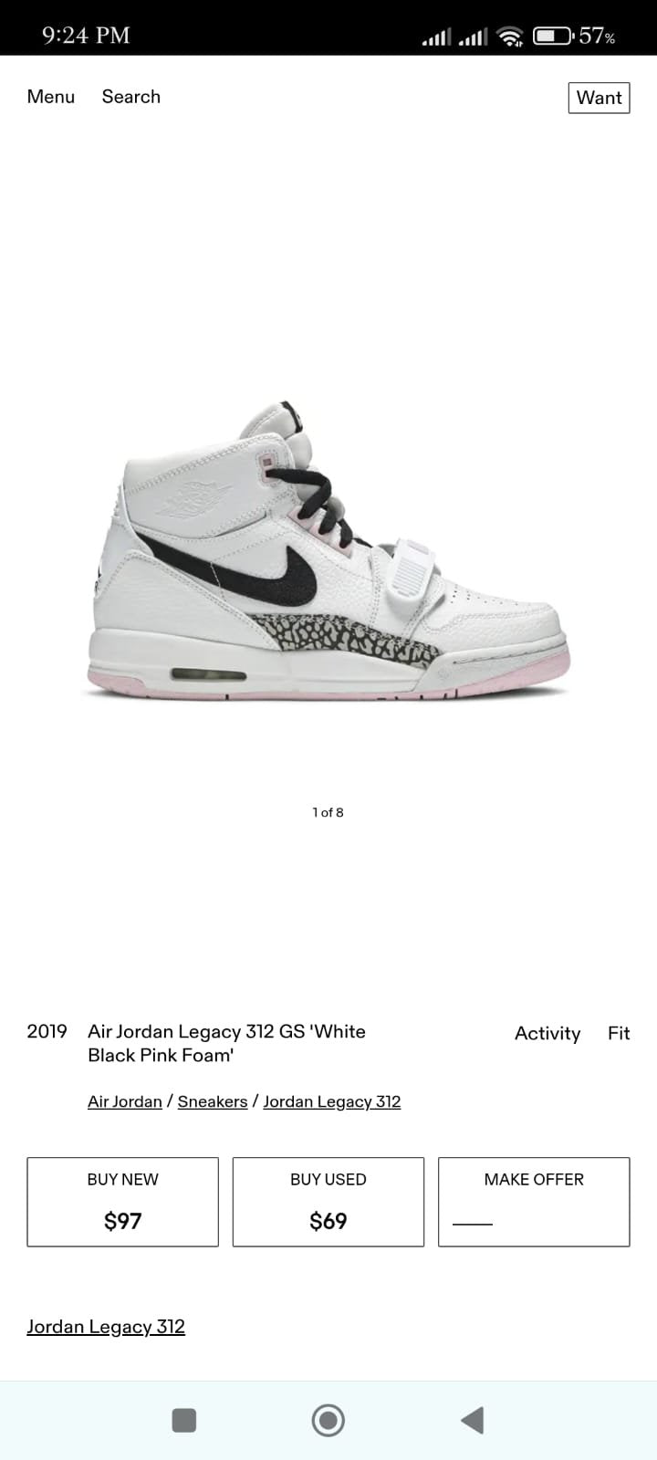 Air Jordan Legacy 312 GS ‘White Black Pink Foam’ 🤍 Size 5 & 6 Pak 🇵🇰