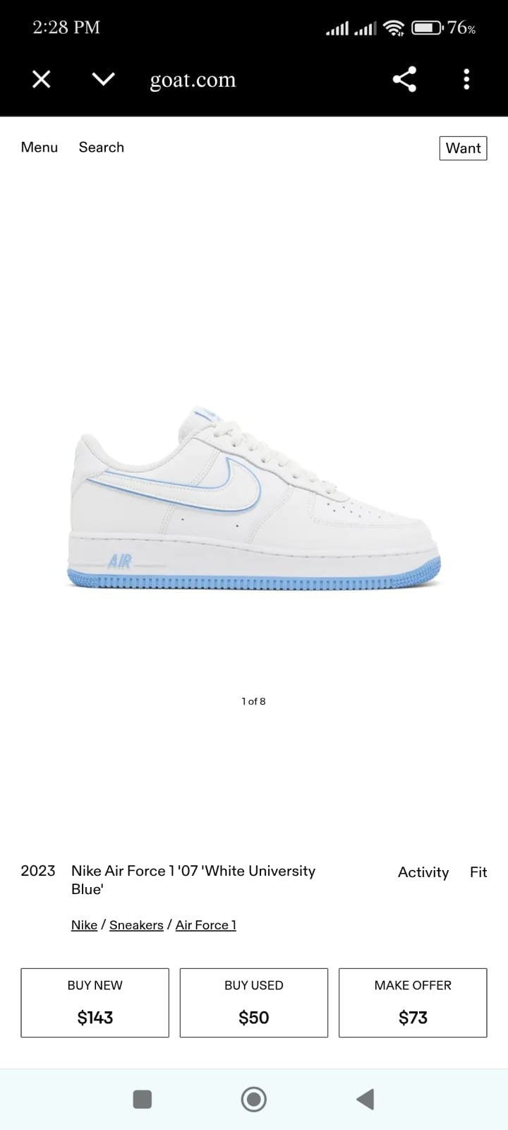 Nike Air Force 1 ’07 ‘White University Blue’ 🪄 Size 7 & 8 Pak 🇵🇰